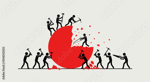 Demolishing a Red Circular Object: Stick Figures with Tools