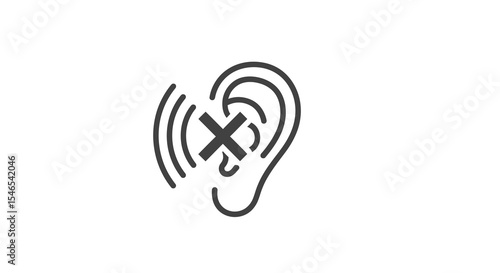 Deafness Symbol: Black Ear Icon with Sound Waves and Cross Sign