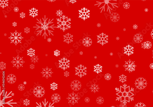 Create a festive atmosphere with this vector illustration showcasing snowflakes scattered on a vibrant red background. Perfect for Christmas cards, decorations, or seasonal graphics