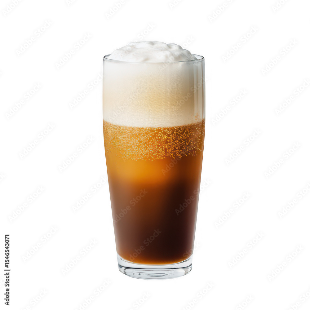 Glass of cold brew coffee with foam isolated on transparent background Glass of cold brew coffee with foam isolated on transparent background