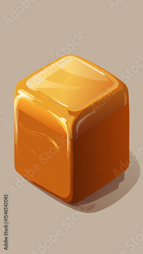 Single shiny caramel candy cube illustration