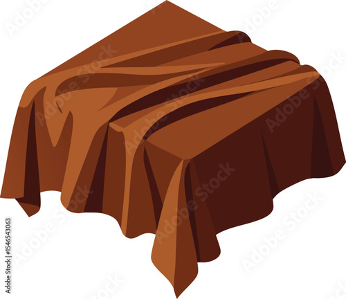 Brown cloth fabric draped over a surface with natural folds and shadows in isometric view for design and decoration 