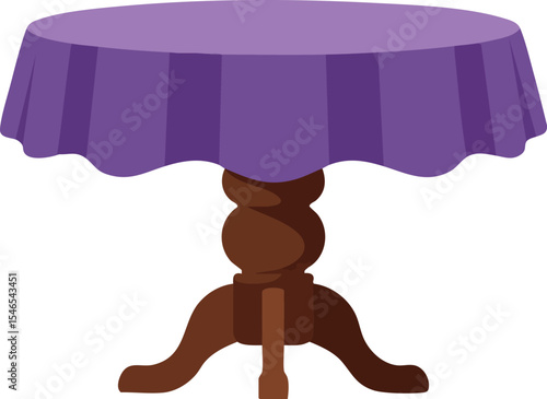 Round wooden table with purple cloth cover in simple home furniture design
