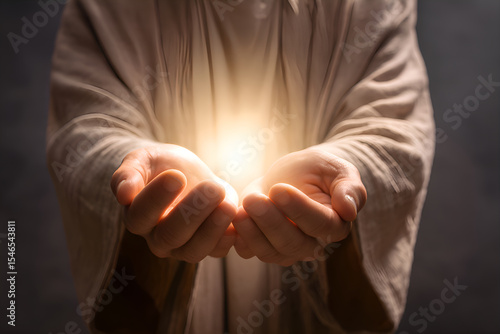 Jesus christ showing light in open hands