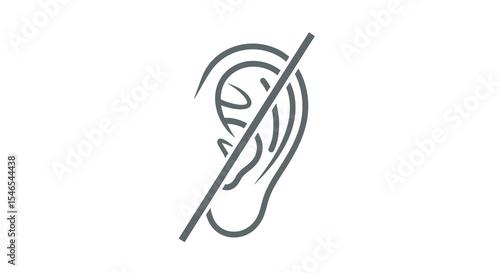 Gray Ear Icon with Diagonal Line, Hearing Loss Symbol Graphic