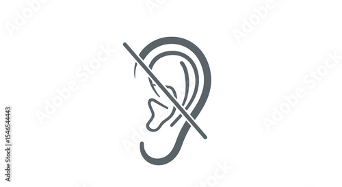 Gray Ear Icon with Prohibited Symbol, Showing No Sound Allowed