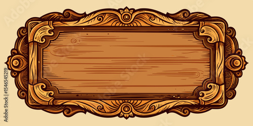 Ornate wooden signboard with carved frame