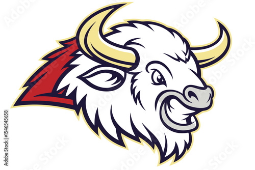 Wallpaper Mural art depicts an angry white bull head with red hair and golden horns Torontodigital.ca