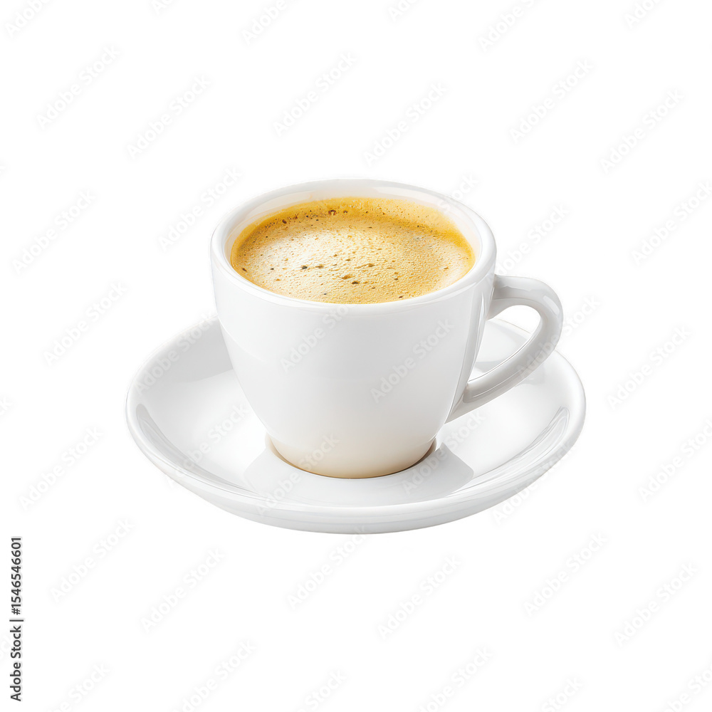 Fototapeta premium Espresso Coffee Cup: Strong Brew in White Ceramic on Saucer - Isolated