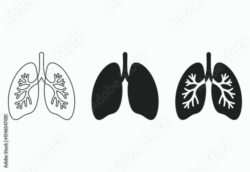 Human lungs icon set line art silhouette and detailed