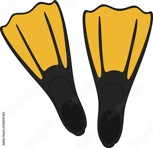 Pair of yellow and black snorkeling fins for underwater diving activities equipment gear 