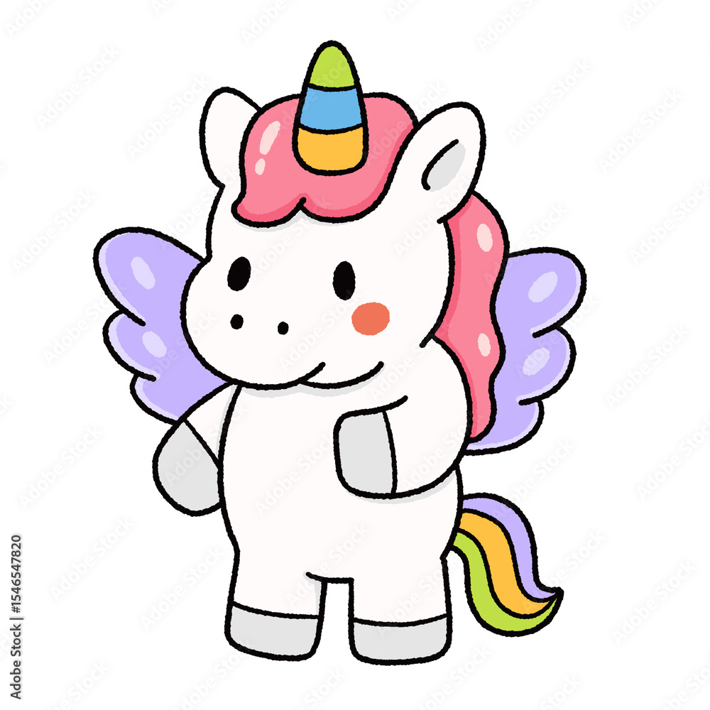 Obraz premium Cute unicorn cartoon illustration with a magical and dreamy style.