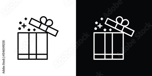 Open gift box icon in black. flat graphic vector icon
