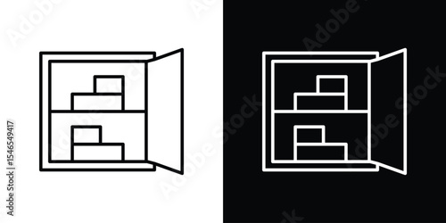 Open safe icon in black. flat graphic vector icon