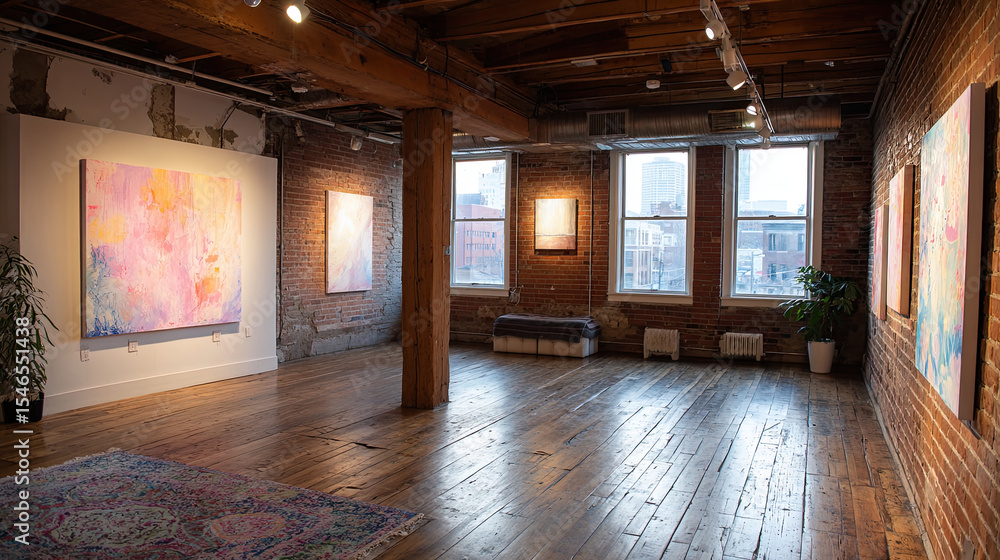 Fototapeta premium Explore Contemporary Art in a Beautiful Urban Gallery with Natural Light and Creative Interior Design