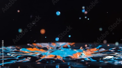 Colorful blue and orange splash in slow motion