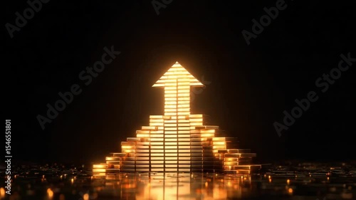Illuminated golden staircase to success in the dark