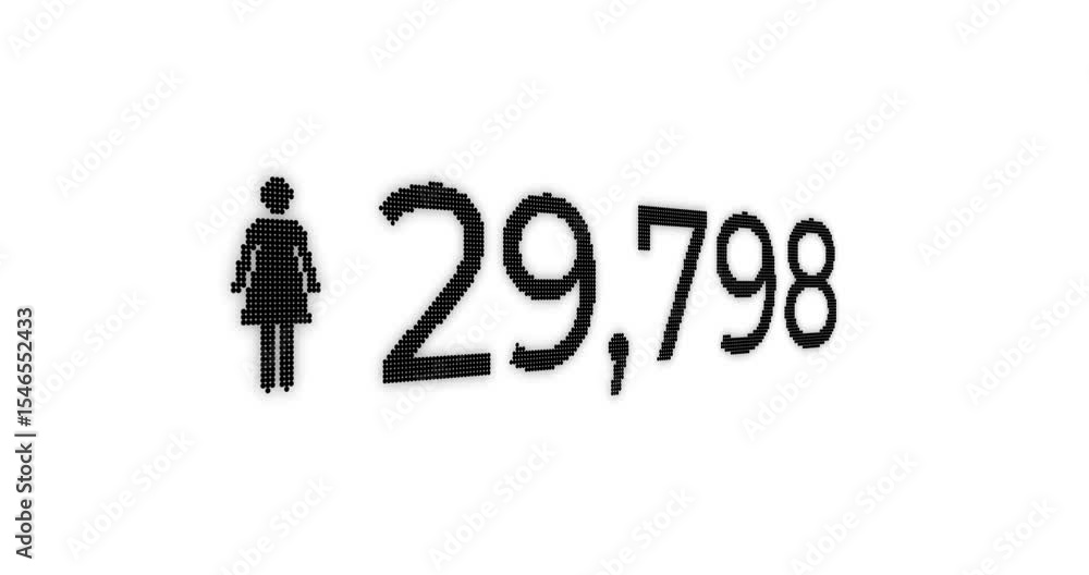 Video of a number counting from 0 to 1,000,000 in ascending order with a female woman icon in white letters on a white background in digital style Video of a number counting from 0 to 1,000,000 in ascending order with a female woman icon in white letters on a white background in digital style