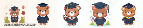 cute bear animal vector graduation