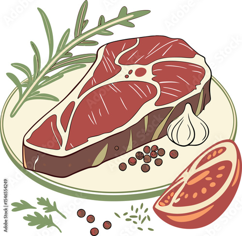 Realistic red meat grill and salad vector image on the plate
