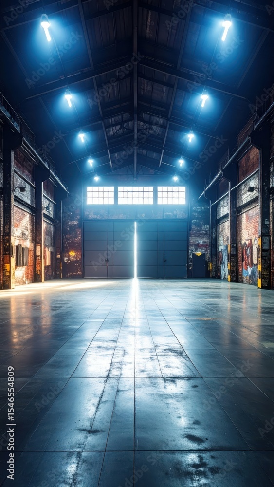 Massive Industrial Gothic Warehouse with Strobe Lighting Effects Massive Industrial Gothic Warehouse with Strobe Lighting Effects