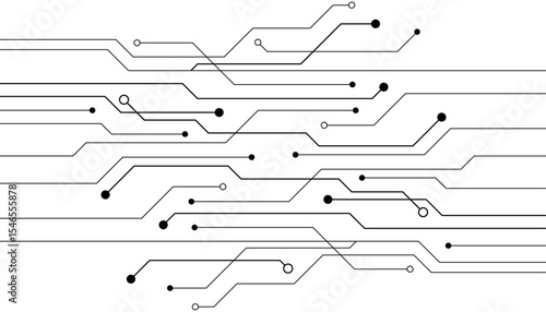 Electronic circuit with empty space on white background. Dots and lines connection circuit design