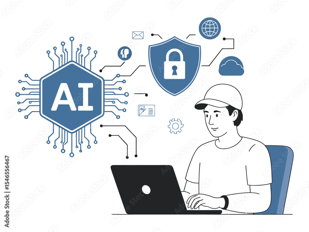 AI-Powered Network Security – Abstract Vector Concept Illustration AI-Powered Network Security – Abstract Vector Concept Illustration