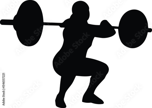 Dynamic powerlifting squat silhouette, strong individual weight training, fitness and bodybuilding workout, minimalist black and white gym exercise, strength and determination emblem.