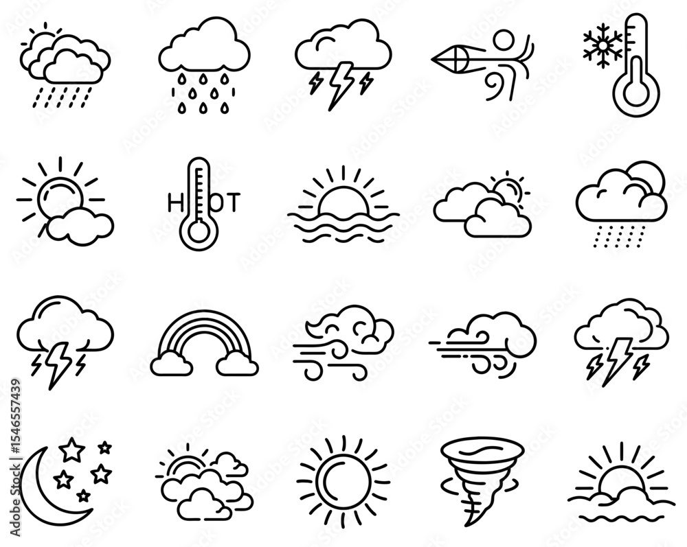 Fototapeta premium Weather Outline Line Icon Set