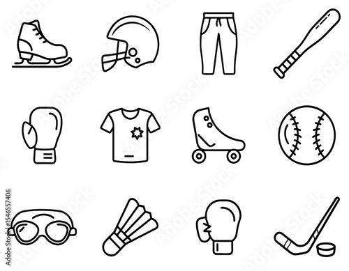 Sport Equipment Outline Line Icon Set Vol. 1