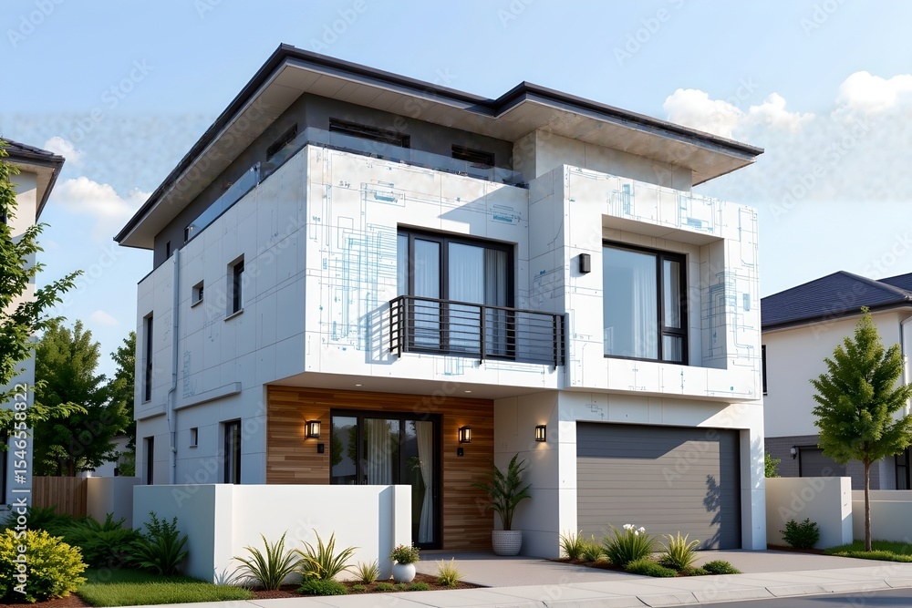 Modern architectural design of a contemporary house urban setting real estate photography bright daylight exterior view innovative home concepts Modern architectural design of a contemporary house urban setting real estate photography bright daylight exterior view innovative home concepts