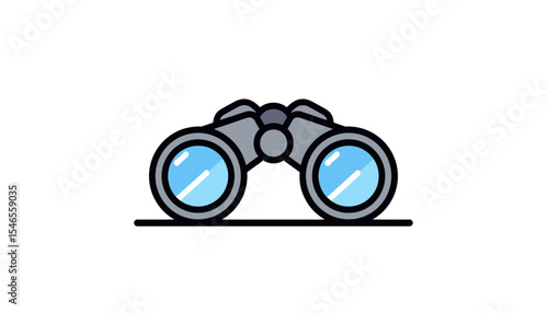 Simple binoculars illustration with blue lenses on white background  