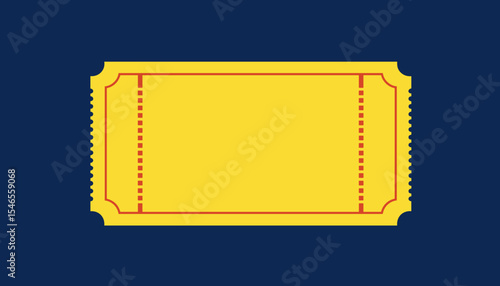 Yellow ticket with dotted line and red border on blue background  
