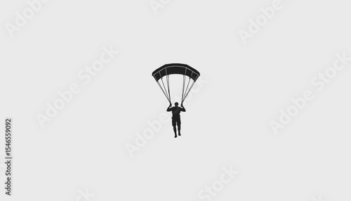 Parachutist descending against a light grey background  