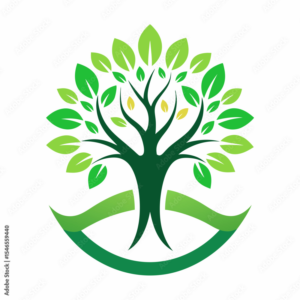 Naklejka premium Green tree of life logo with leaves isolated on white background