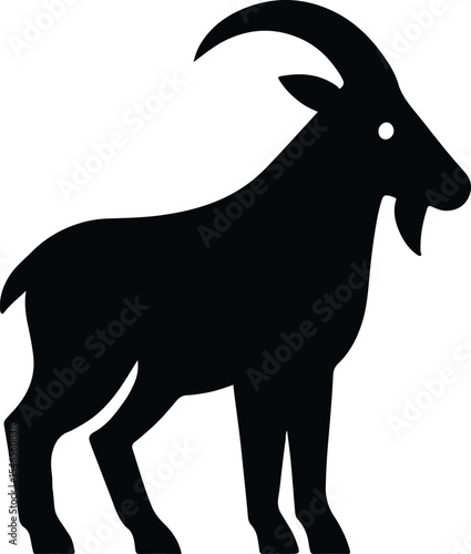 Silhouette alpine ibex standing with large horns vector illustration
