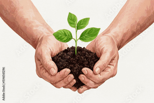 Sapling Sanctuary tree in hand isolated watercolor vector illustration svg