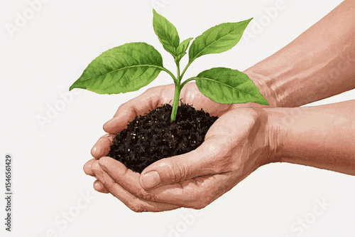 Tiny Sanctuary tree in hand isolated watercolor vector illustration svg