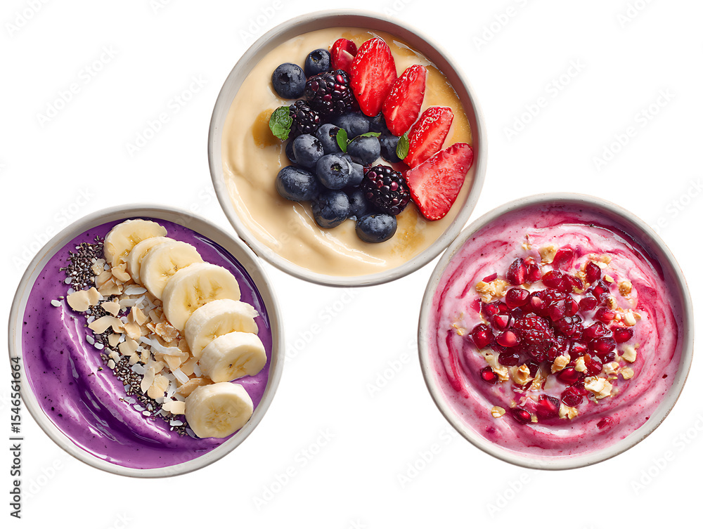 Vibrant Smoothie Bowls Dishes Ready for a Nutritious Meal Vibrant Smoothie Bowls Dishes Ready for a Nutritious Meal