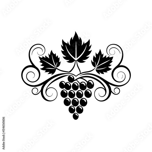 Grapes with leaves isolated on white background represent wine making