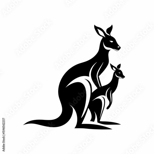 Kangaroo with joey isolated on white background