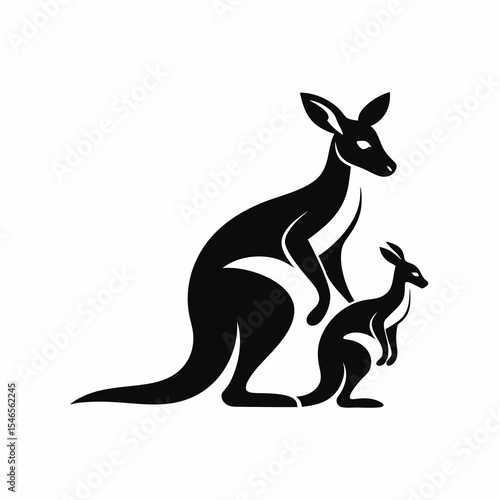 Kangaroo with joey isolated on white background