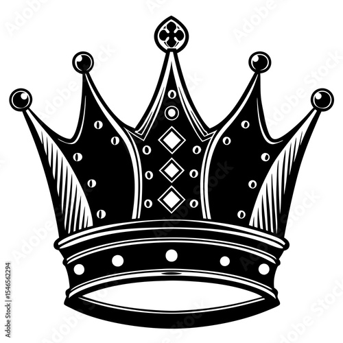 Ornate royal crown with diamonds isolated on white background