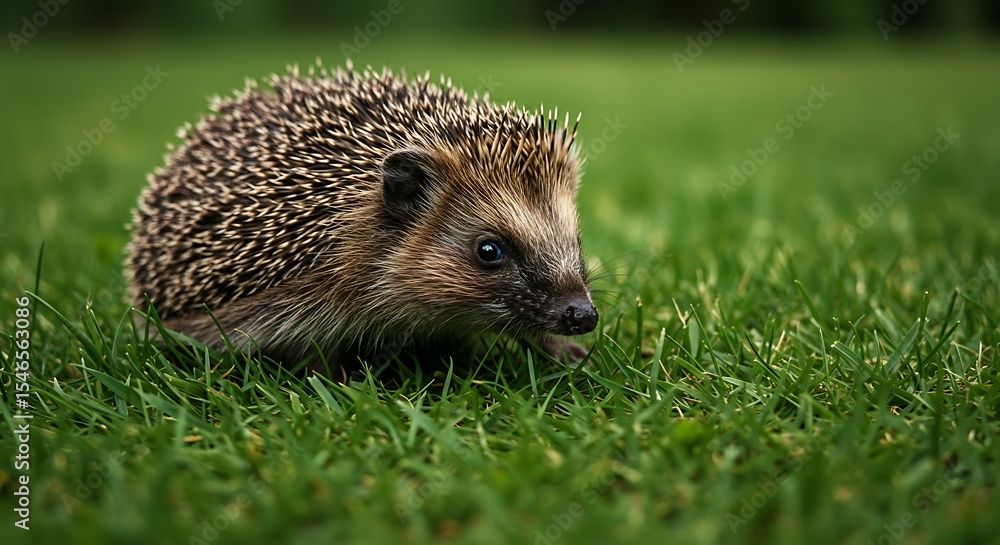 Cute Hedgehog Foraging in Green Grass Nature Scene Close Up Cute Hedgehog Foraging in Green Grass Nature Scene Close Up