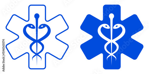 Star medicine set icons with snake. Ambulances icon – vector