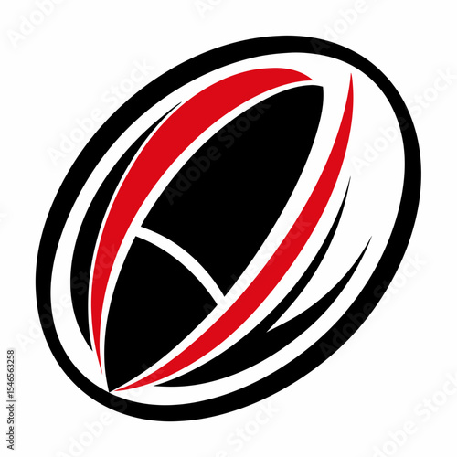 Stylized rugby ball design with red accents isolated on white background