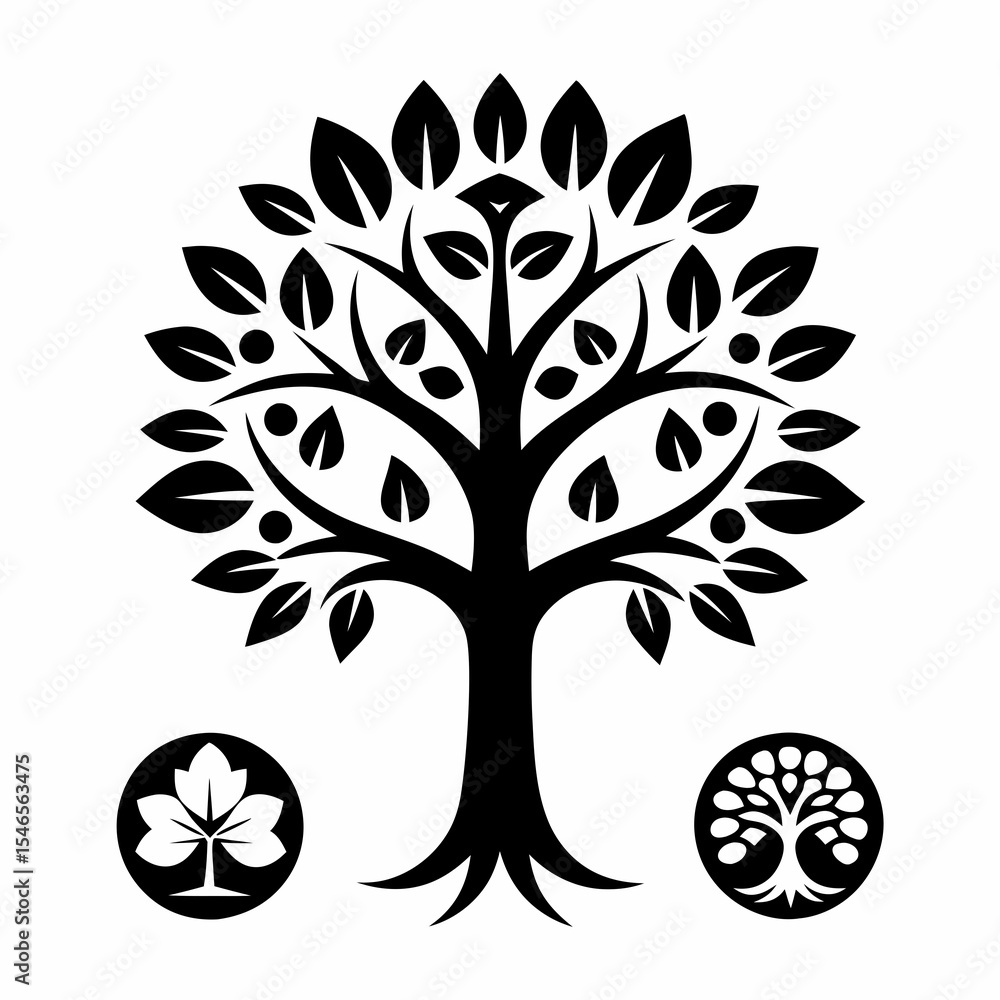 Obraz premium Stylized tree with leaves and fruits isolated on white background