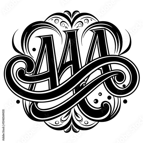 Ornate monogram design with triple a isolated on white background