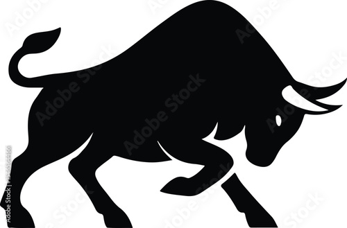 Silhouette bull attacking wild animal black shape vector illustration
