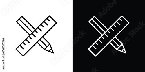 Pencil and ruler icon in black. flat graphic vector icon